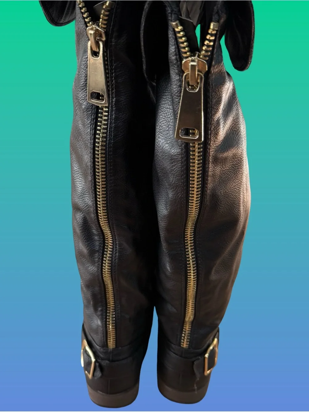 BAMBOO Black Knee-High Boots with Gold Hardware
